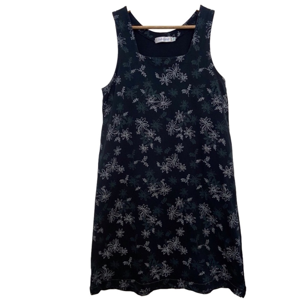 Fresh produce 100% cotton dress sleeveless jumper dark blue floral prints medium